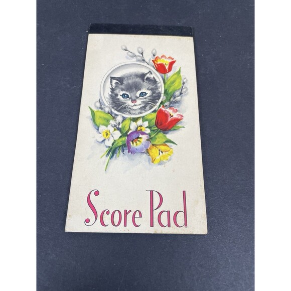 Vintage Bridge Score Pad Kitten Flowers 3.5" x 6.5” USA - Picture 2 of 6